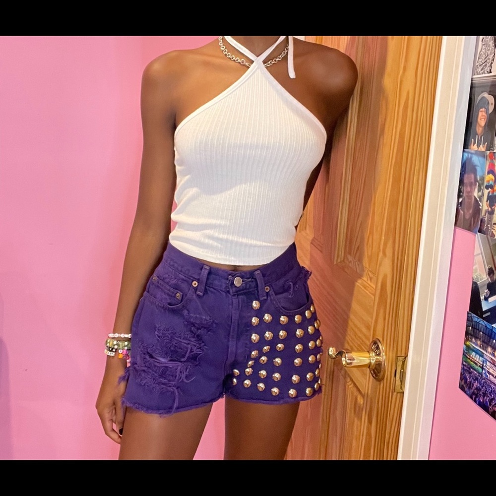 Purple studded shorts from Gap denim